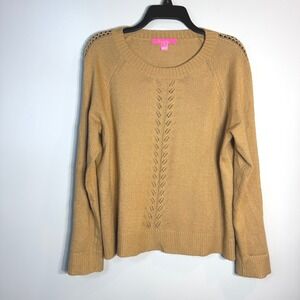 Lilly Pulitzer Tan Cable Knit Sweater Women's Large Soft Preppy Neutral Classic